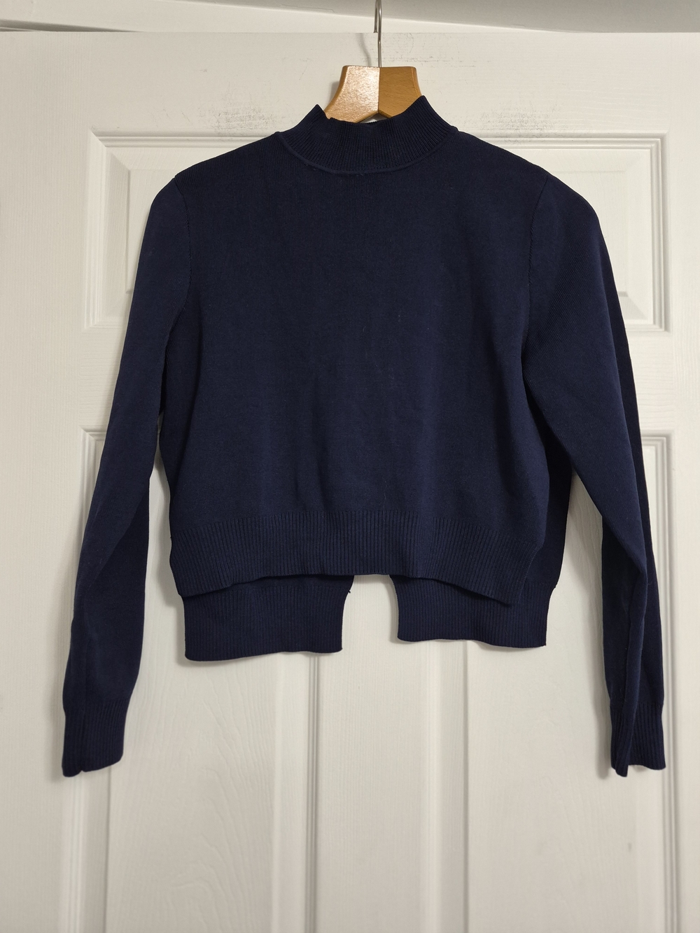 Tristan Navy Mock-Neck Cropped Sweater
